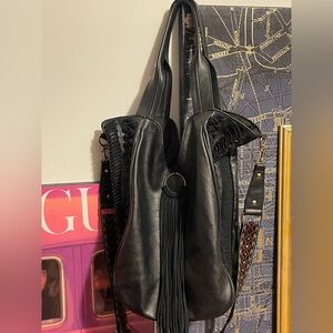 Dolce Vita Large Black Fringe Boho Bag